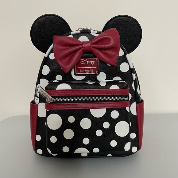 Loungefly Handbags - Loungefly Disney Minnie Mouse Polka Dot 3D Ears Black Red White Backpack NWT